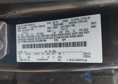 2018 Ford Escape Se from USA, damaged, VIN 1FMCU9GD2JUC88799